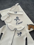 Carousel Horse Navy Blue 4 Piece Newborn Set | Organic GOTS Certified Fabric | Monogrammed Onesies | Baby Coming Home Outfit | Baby Boy Gift