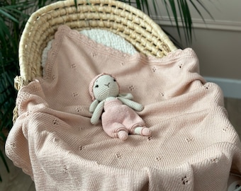 Hand Knitted Organic Cotton Baby Blanket | Dusty Rose Stroller Blanket