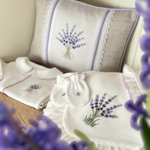 Lavander Organic Newborn Set | Handmade Embroidery | Baby Girl Outfit For Hospiatl | Baby Monogrammed Newborn Set | Baby Shower Gift