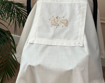 Linen Stroller Cover: Moon & Star Embroidery, Mosquito Net Window
