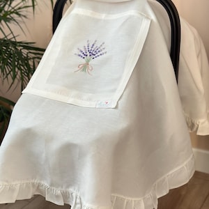 Funda para asiento de coche de lavanda / Funda para cochecito personalizada / Toldo para asiento de coche con ventana para ver a escondidas / Regalo para baby shower / Monograma
