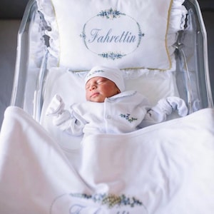 İstanbul Series Gray&Yellow Baby Boy Newborn Outfit | Handmade Brazilian Embroidery | Coming Home Outfit | Baby Boy Hospital Outfit