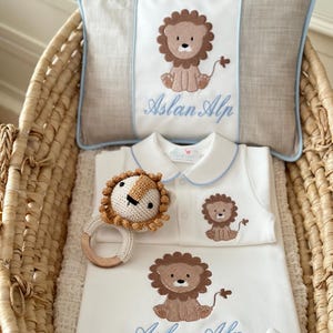 Lion Machine Embroidery | Baby Coming Home Outfit | Baby Boy Outfit For Hospital | Personalized Baby Shower Gift | Monogrammed Baby Outfit