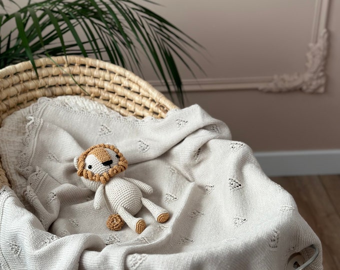Beije Hand Knitted Baby Blanket | Stroller Blanket | 100 % Organic Cotton Baby Blanket, Baby Shower Gift, Perfect Baby Gift | Gender Neutral