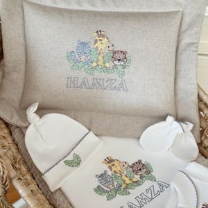 Safari Animals Newborn Set | Organic Baby Clothing | Animals in Jungle Embroidery | Baby Coming Home Outfit | Baby Boy Onesies | Baby Outfit