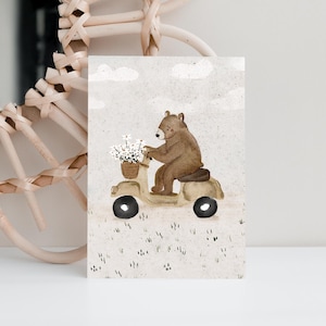 Vykort Björn på Scooter Max | A6 gratulationskort