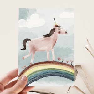 Postkarte Regenbogen Einhorn | A6 Grußkarte