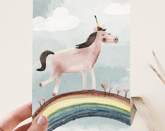 Postkarte Regenbogen Einhorn | A6 Grußkarte