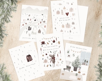 Christmas cards - set of 5 | Postcard Christmas Din A6 Christmas card watercolor Christmas gift