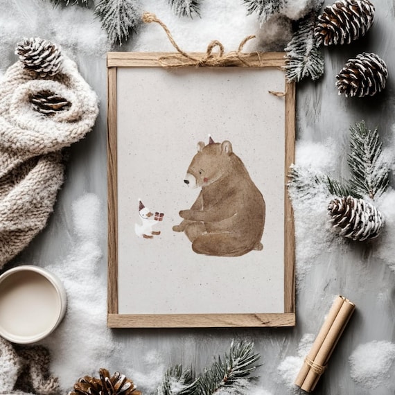 Poster Bär Ente, Tierposter Kinderzimmer, Kinderposter