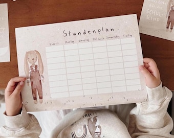 Emploi du temps effaçable | Lapin et Ours recto verso, durable | Cadeau pour la rentrée scolaire