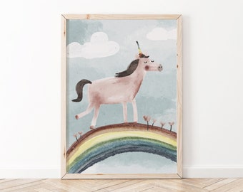 Unicorn Poster for the Nursery | Rainbow Poster Boy & Girl