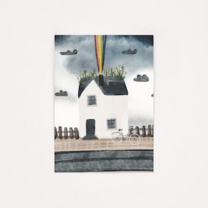 Postkarte Skandihaus Regenbogen | A6 Grußkarte Geburtstag Haus