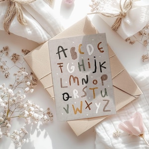 Postkarte ABC Schulanfang | Alphabet Grußkarte Einschulung