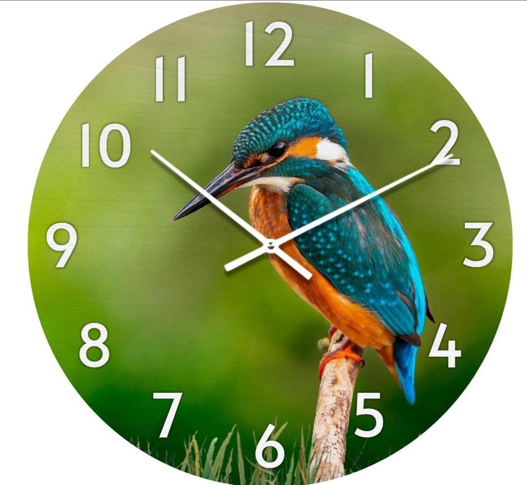 Round Wooden Wall Clock Wooden Wall Clock With Bird Motifs Etsy