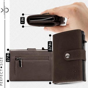Men&#39;s Slim RFID Blocking Wallet: Pop Up Card Holder, Leather Zipper Pocket