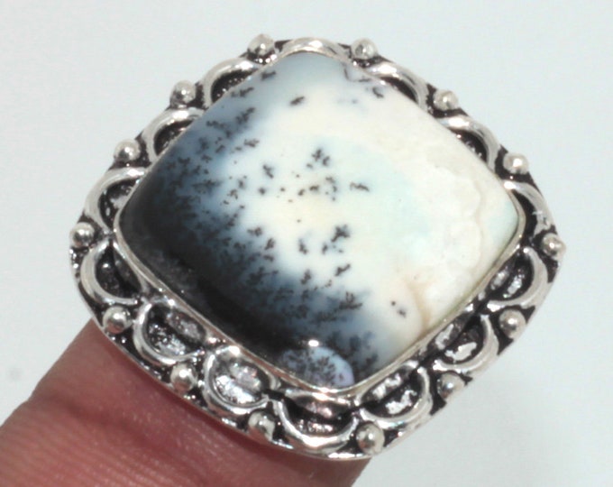 A85 Dendritic Opal 925 Silver Plated Handmade Ring Gemstone Jewelry US Size 6.5