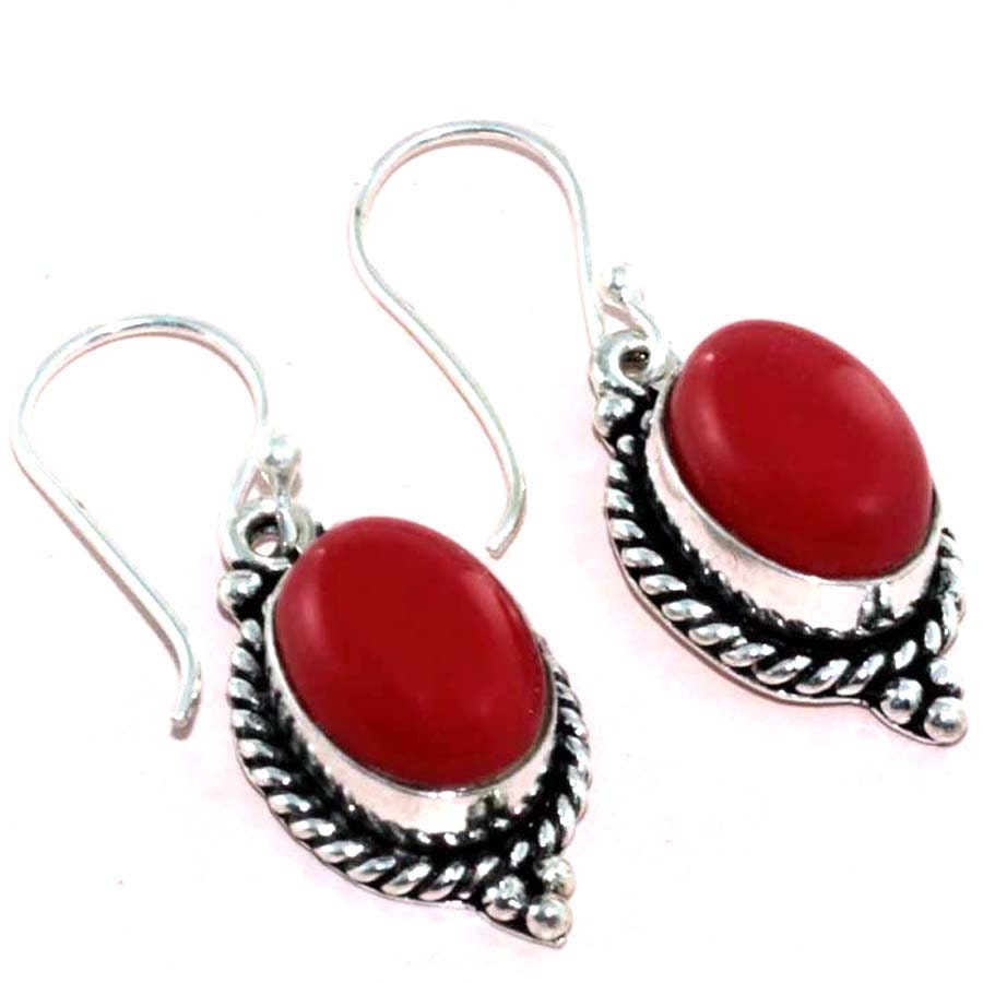 A548 Red Coral & 925 Sterling Silver Plated Handmade Earrings Etsy