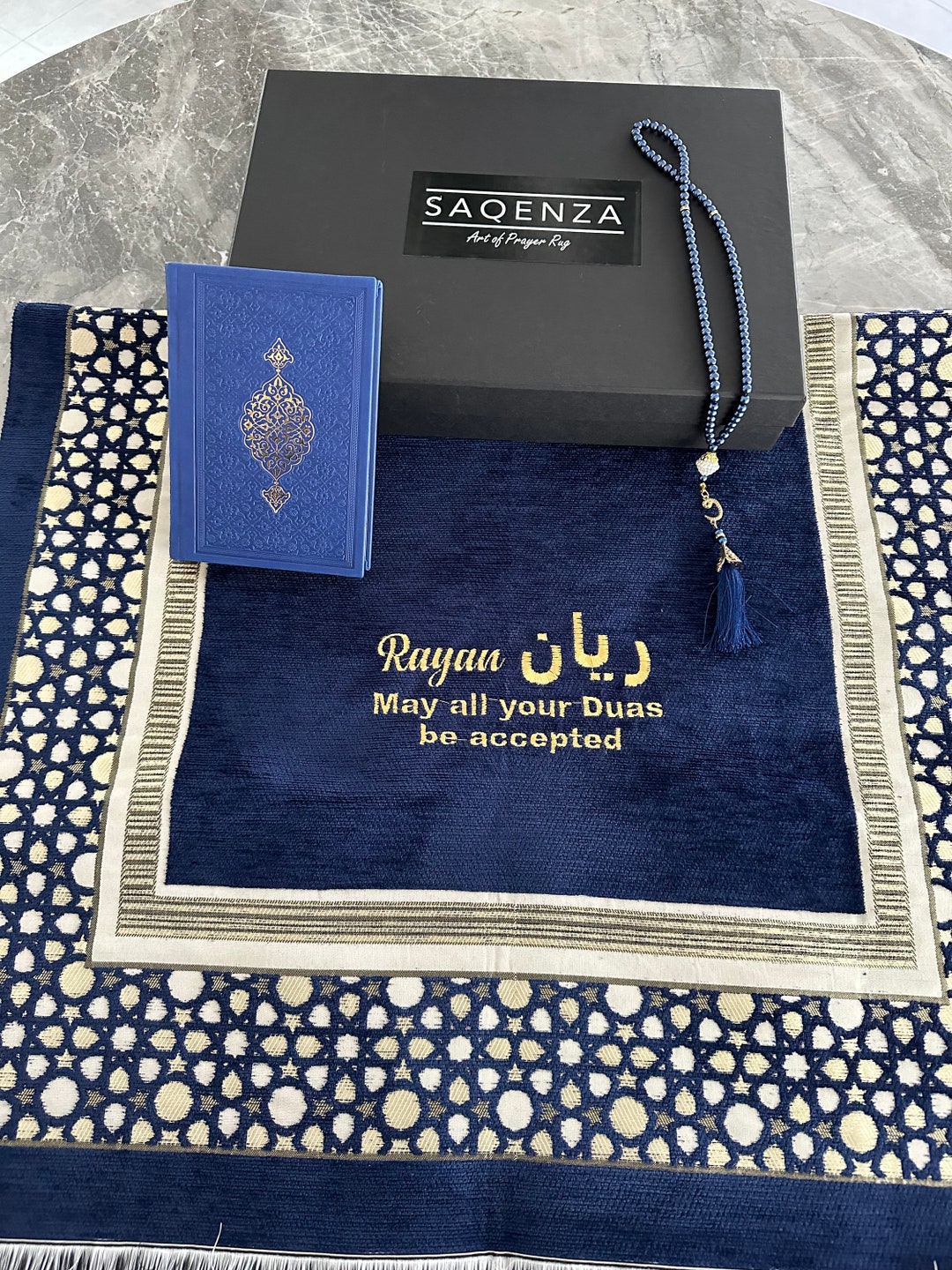 Personalized Luxury Chenille Prayer Rug Set, 1 Chenille Prayer Rug, 1 ...