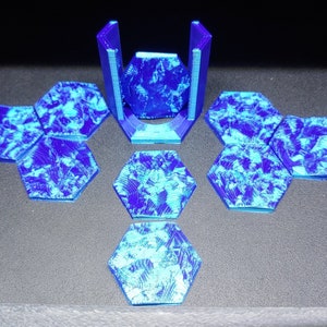 Terraforming Mars - 3D Shiny Blue Ocean - Set of 9 Hex Tiles with Stand