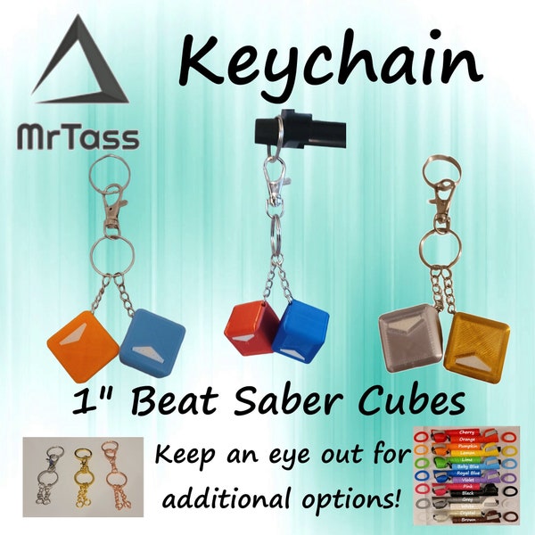 Keychain - Beat Saber (Inspired) - Pair of 1" Cube Blocks - Pick 2 Colors - LOTS of Color Options (Shown in Red/Blue)