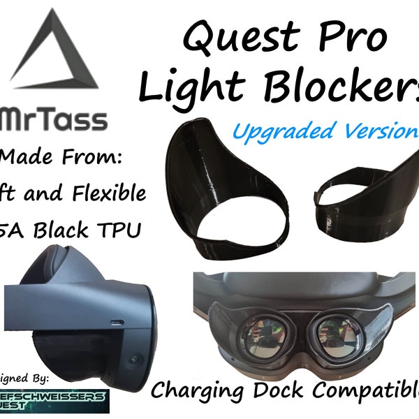 Light Blockers - Quest Pro (Compatible) - Pair - Black 95A TPU filament (soft and flexible) - 3D Printed - Updated Design