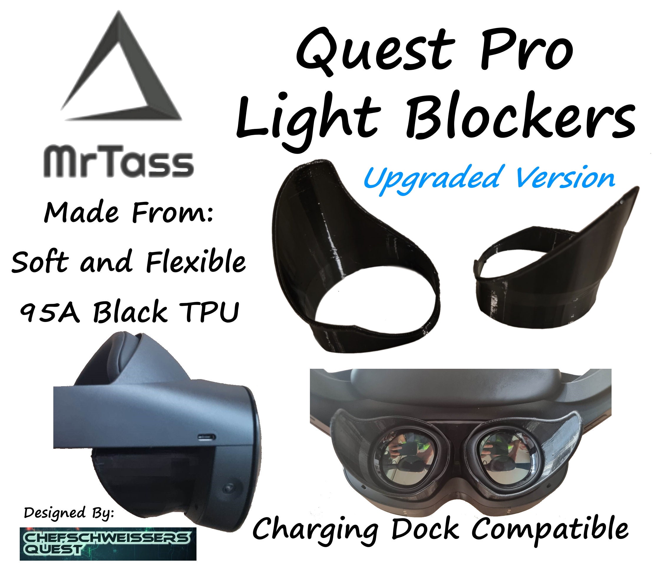 Light Blockers Quest Pro compatible Pair Black 95A TPU Filament soft and  Flexible 3D Printed Updated Design 