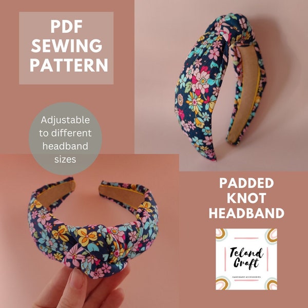 Bandeau avec noeud rembourré Patron de couture PDF - Téléchargement instantané - Réglable à différentes tailles - Comprend un tutoriel étape par étape avec photos