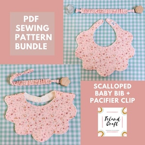 Scalloped Bib and Pacifier Clip Sewing Pattern Bundle - Baby Shower Gift- Step by Step Photo Tutorial Included