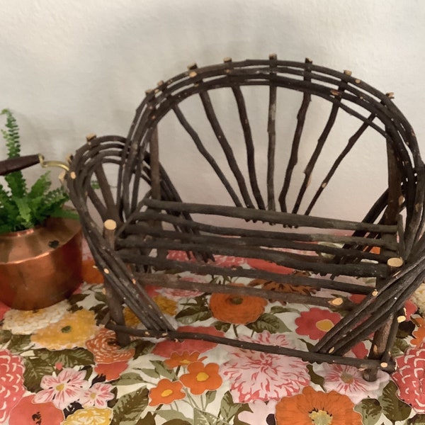 Vintage Rustic Wood Twig Adrironick Doll Bench Loveseat -  Bent Twig Plant Stand - Garden Decor.