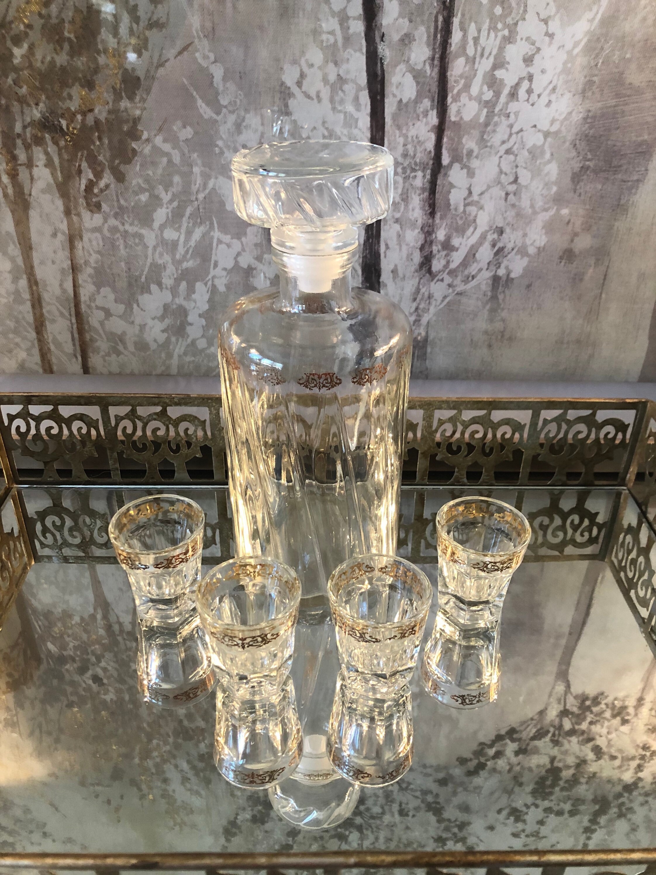 Vintage Barware Set Decanter Gold Trimmed Design with Shot Etsy
