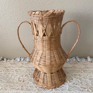 Vintage 12” Tall Amphora Wicker Basket