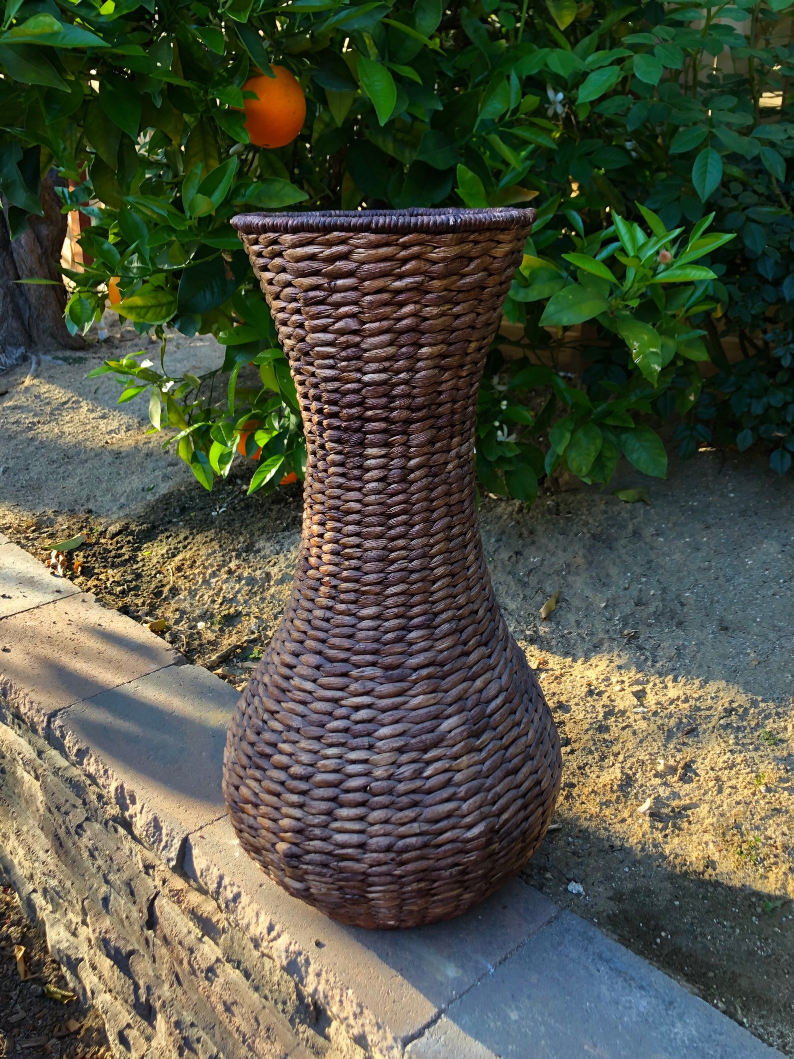 Boho Rustic Wicker Rattan Hand Woven Basket Floor Vase Home Etsy