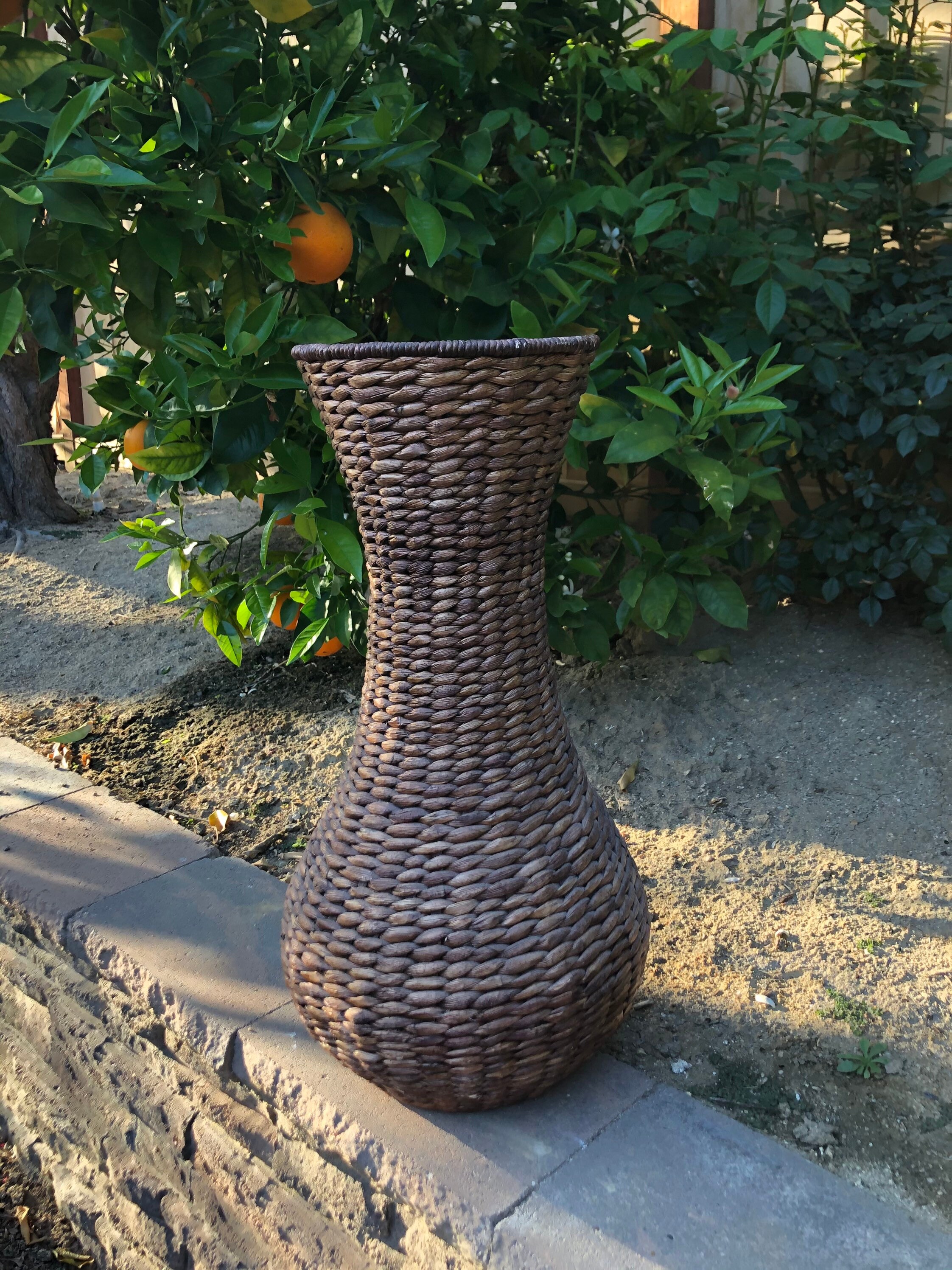 Boho Rustic Wicker Rattan Hand Woven Basket Floor Vase Home Etsy