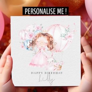 Biglietto di auguri di compleanno personalizzato per bambine con principessa rosa, bambina speciale, biglietto di auguri di compleanno per bambini - figlia/nipote/sorella/migliore amica