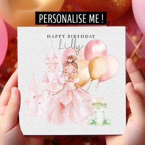 Biglietto di compleanno personalizzato per bambine con la principessa e il ranocchio, bambina speciale, biglietto di compleanno per bambini - figlia/nipote/sorella/migliore amica