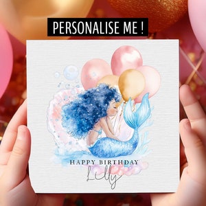 Tarjeta de cumpleaños de sirena personalizada para niñas, niña especial, tarjeta de cumpleaños para niños, tarjeta de princesa, hija/nieta/sobrina/hermana/mejor amiga