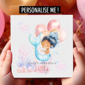 Biglietto di auguri di compleanno personalizzato per bambine con sirena, bambina speciale, biglietto di auguri di compleanno per bambini, biglietto da principessa - figlia/nipote/sorella/migliore amica