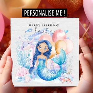 Tarjeta de cumpleaños de sirena personalizada para niñas, niña especial, tarjeta de cumpleaños para niños, tarjeta de princesa, hija/nieta/sobrina/hermana/mejor amiga