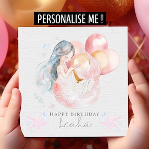 Biglietto di auguri di compleanno personalizzato per bambine con sirena, bambina speciale, biglietto di auguri di compleanno per bambini, biglietto da principessa - figlia/nipote/sorella/migliore amica