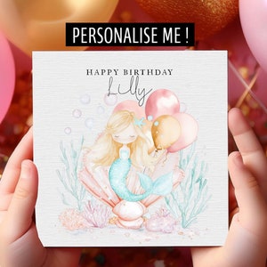 Tarjeta de cumpleaños de sirena personalizada para niñas, niña especial, tarjeta de cumpleaños para niños, tarjeta de princesa, hija/nieta/sobrina/hermana/mejor amiga