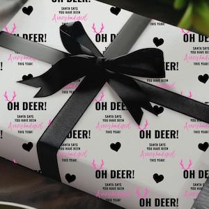 Carta da regalo natalizia e cartellino regalo per lei nel Regno Unito, carta da regalo con renne, fogli di carta da regalo natalizia di lusso, carta da regalo per ragazze Sassy bad girl santa