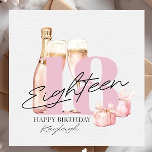Carte d'anniversaire rose personnalisée 18e pour elle, carte de joyeux 18e anniversaire, 18 ans aujourd'hui, carte de dix-huit jalons - meilleure amie, fille, soeur, nièce
