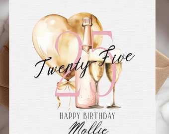 Personalised 25th Pink Birthday Card for her,Happy 25th Birthday Card,25 Today,Twenty Five milestone card-Best Friend, Daughter,Sister,Niece
