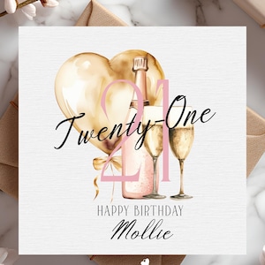 Carte personnalisée 21e anniversaire rose pour elle, carte joyeux 21e anniversaire, 21 ans aujourd'hui, carte vingt et un jalons - meilleure amie, fille, soeur, nièce