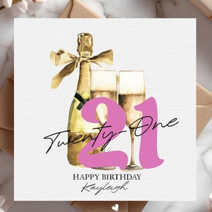 Carte personnalisée 21e anniversaire rose pour elle, carte joyeux 21e anniversaire, 21 ans aujourd'hui, carte vingt et un jalons - meilleure amie, fille, soeur, nièce