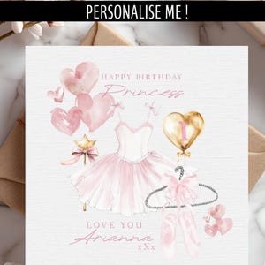 Carte d'anniversaire personnalisée princesse ballerine rose,spécial petite fille,anniversaire fillette,âge et nom-fille/soeur/nièce/petite-fille/amie