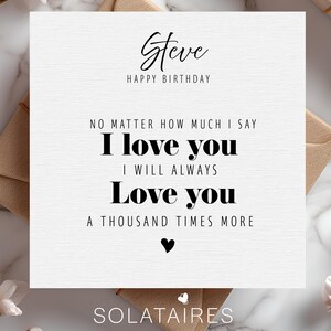 Cartão de aniversário engraçado personalizado para namorado, cartão de aniversário para ele, cartão de aniversário para marido, finanças, cartão para parceiro - eu te amo