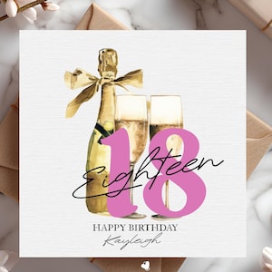 Carte d'anniversaire rose personnalisée 18e pour elle, carte de joyeux 18e anniversaire, 18 ans aujourd'hui, carte de dix-huit jalons - meilleure amie, fille, soeur, nièce