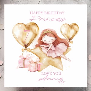 Carte personnalisée du 7e anniversaire de princesse ballerine pour petite fille spéciale | Carte de visite personnalisée pour fille, petite-fille, nièce, soeur, amie